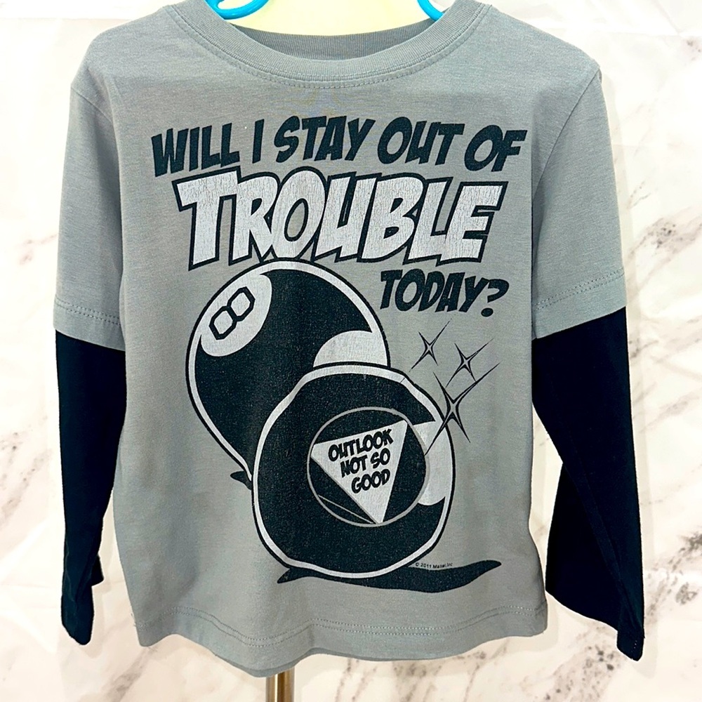 🎱 8 Ball Long sleeve tshirt will I stay out of trouble today ? Boys 3t